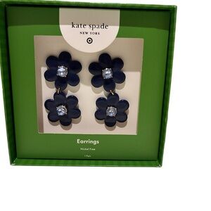kate spade navy blue floral drop earrings with crystal centers
